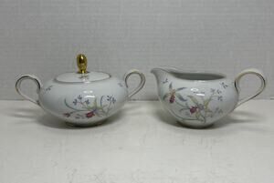 Vtg Eschenbach Bavaria-Germany Lidded Sugar Bowl & Creamer Lady Slipper Orchid